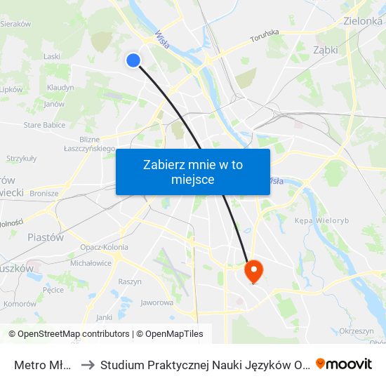 Metro Młociny 24 to Studium Praktycznej Nauki Języków Obcych (SPNJO) SGGW map