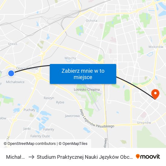 Michałowice to Studium Praktycznej Nauki Języków Obcych (SPNJO) SGGW map