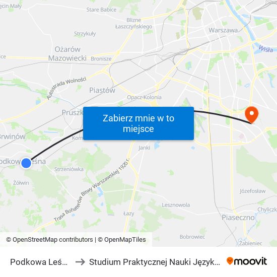 Podkowa Leśna Wschodnia to Studium Praktycznej Nauki Języków Obcych (SPNJO) SGGW map