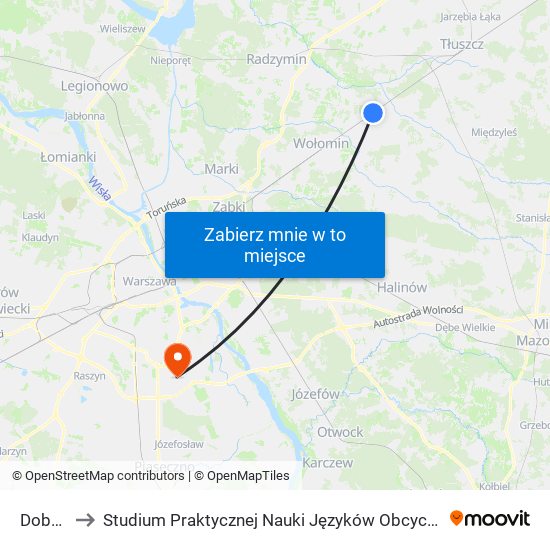 Dobczyn to Studium Praktycznej Nauki Języków Obcych (SPNJO) SGGW map