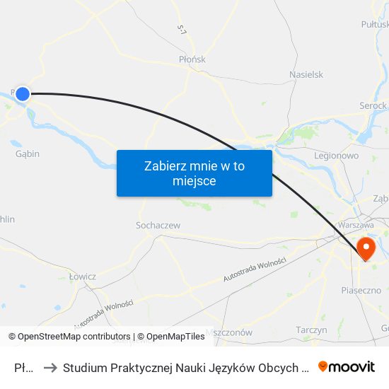 Płock to Studium Praktycznej Nauki Języków Obcych (SPNJO) SGGW map