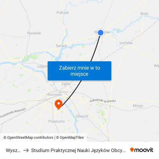 Wyszków to Studium Praktycznej Nauki Języków Obcych (SPNJO) SGGW map