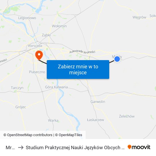 Mrozy to Studium Praktycznej Nauki Języków Obcych (SPNJO) SGGW map