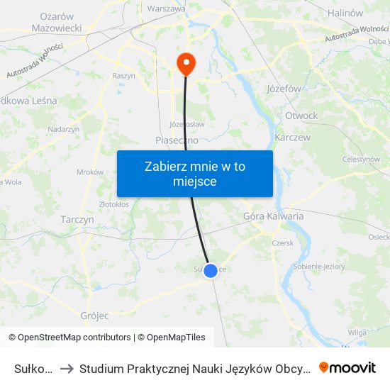 Sułkowice to Studium Praktycznej Nauki Języków Obcych (SPNJO) SGGW map