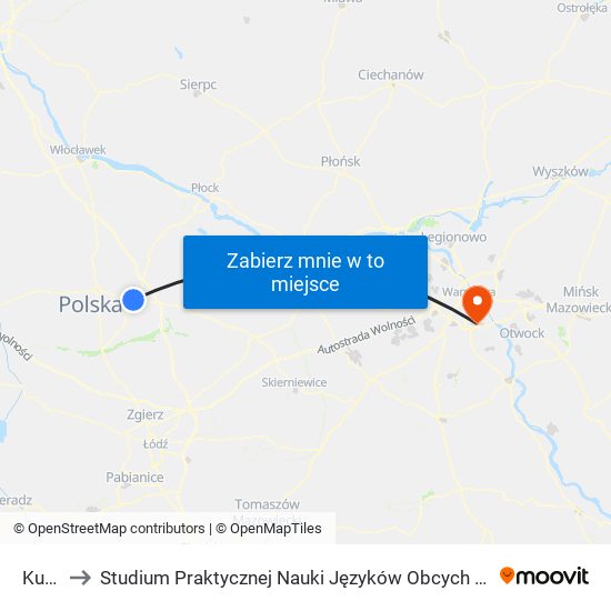 Kutno to Studium Praktycznej Nauki Języków Obcych (SPNJO) SGGW map