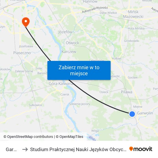 Garwolin to Studium Praktycznej Nauki Języków Obcych (SPNJO) SGGW map