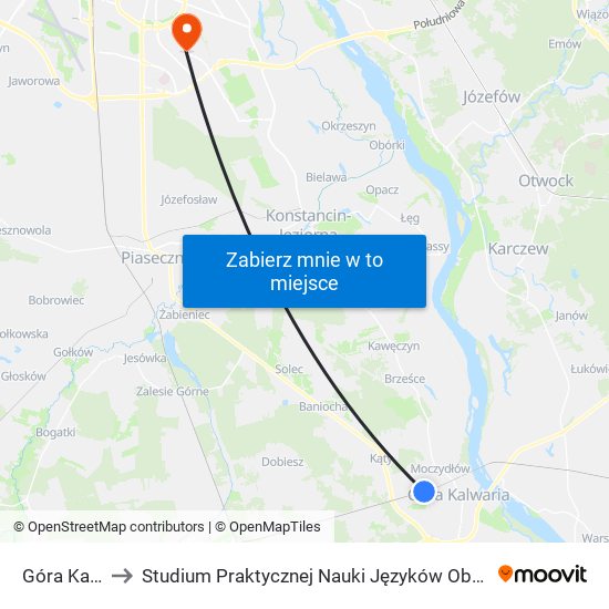 Góra Kalwaria to Studium Praktycznej Nauki Języków Obcych (SPNJO) SGGW map