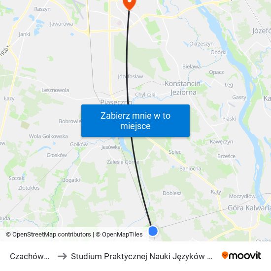 Czachówek Górny to Studium Praktycznej Nauki Języków Obcych (SPNJO) SGGW map