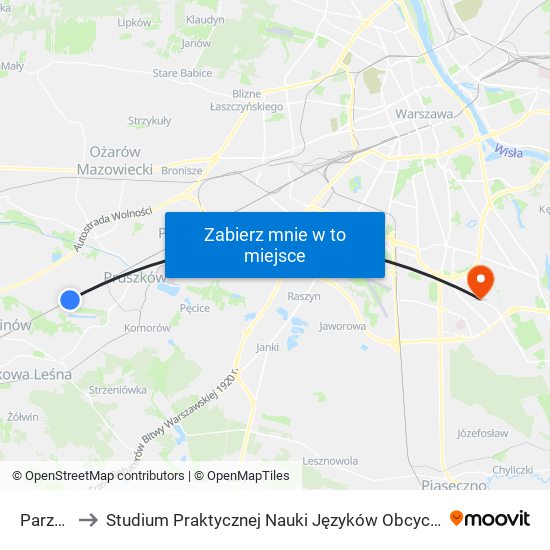 Parzniew to Studium Praktycznej Nauki Języków Obcych (SPNJO) SGGW map