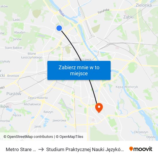 Metro Stare Bielany 03 to Studium Praktycznej Nauki Języków Obcych (SPNJO) SGGW map