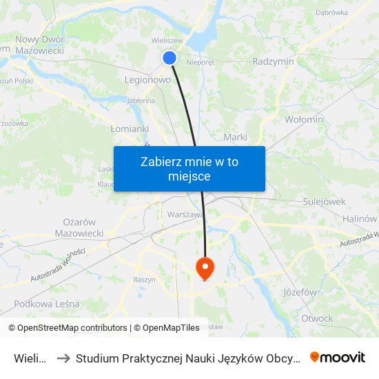 Wieliszew to Studium Praktycznej Nauki Języków Obcych (SPNJO) SGGW map