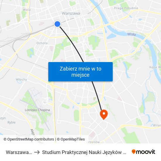 Warszawa Ochota to Studium Praktycznej Nauki Języków Obcych (SPNJO) SGGW map