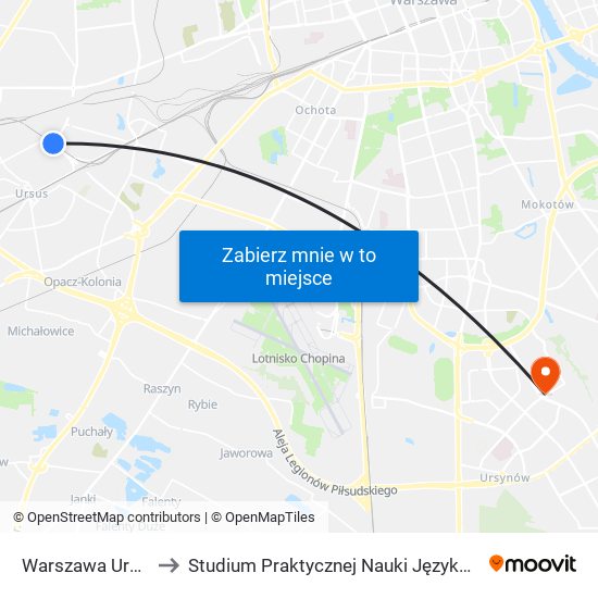 Warszawa Ursus Północny to Studium Praktycznej Nauki Języków Obcych (SPNJO) SGGW map