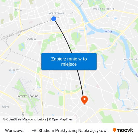 Warszawa Centralna to Studium Praktycznej Nauki Języków Obcych (SPNJO) SGGW map