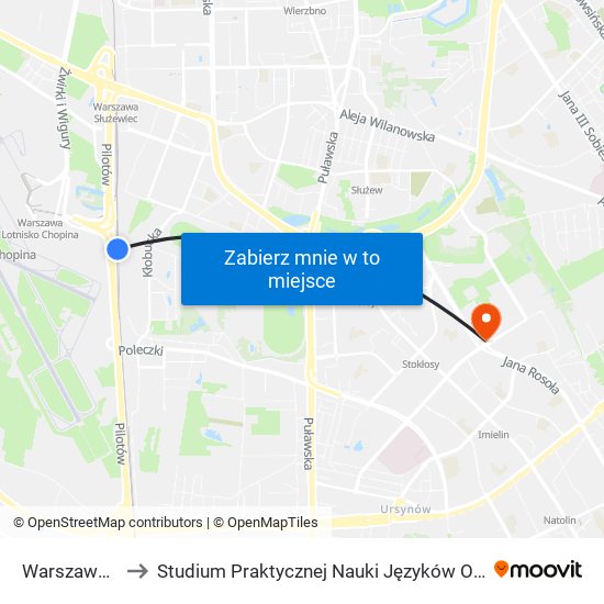 Warszawa Okęcie to Studium Praktycznej Nauki Języków Obcych (SPNJO) SGGW map