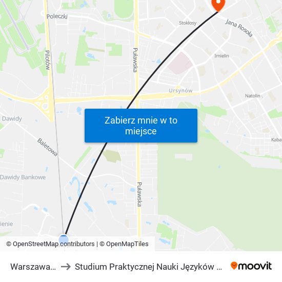 Warszawa Jeziorki to Studium Praktycznej Nauki Języków Obcych (SPNJO) SGGW map