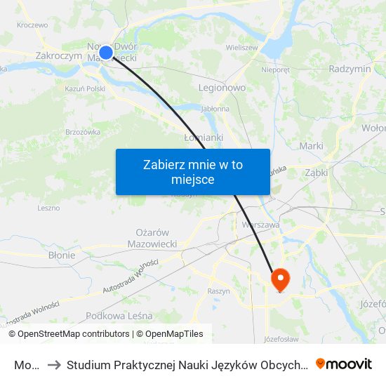 Modlin to Studium Praktycznej Nauki Języków Obcych (SPNJO) SGGW map