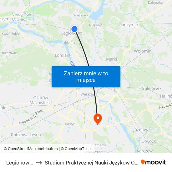 Legionowo Piaski to Studium Praktycznej Nauki Języków Obcych (SPNJO) SGGW map