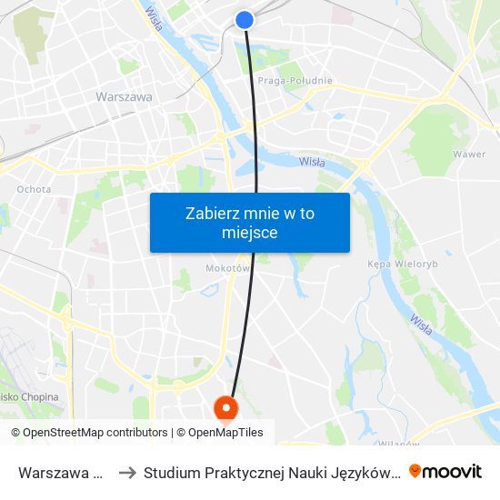 Warszawa Wschodnia to Studium Praktycznej Nauki Języków Obcych (SPNJO) SGGW map