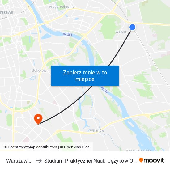 Warszawa Wawer to Studium Praktycznej Nauki Języków Obcych (SPNJO) SGGW map