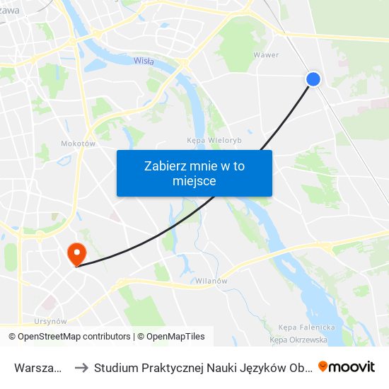 Warszawa Anin to Studium Praktycznej Nauki Języków Obcych (SPNJO) SGGW map