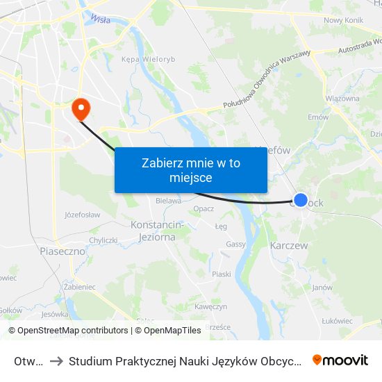 Otwock to Studium Praktycznej Nauki Języków Obcych (SPNJO) SGGW map