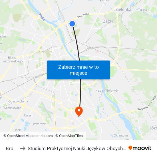 Bródno to Studium Praktycznej Nauki Języków Obcych (SPNJO) SGGW map