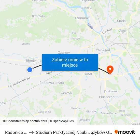 Radonice 02 (Nż) to Studium Praktycznej Nauki Języków Obcych (SPNJO) SGGW map