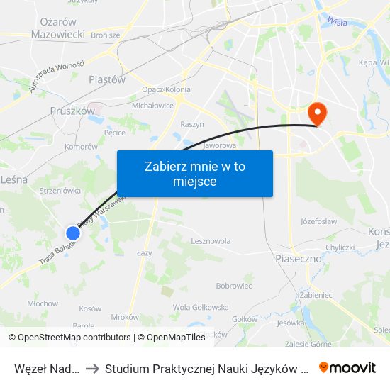 Węzeł Nadarzyn 01 to Studium Praktycznej Nauki Języków Obcych (SPNJO) SGGW map