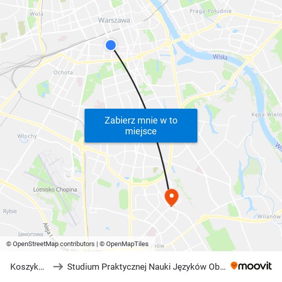 Koszykowa to Studium Praktycznej Nauki Języków Obcych (SPNJO) SGGW map