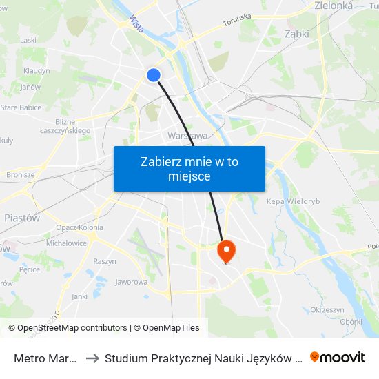 Metro Marymont 04 to Studium Praktycznej Nauki Języków Obcych (SPNJO) SGGW map