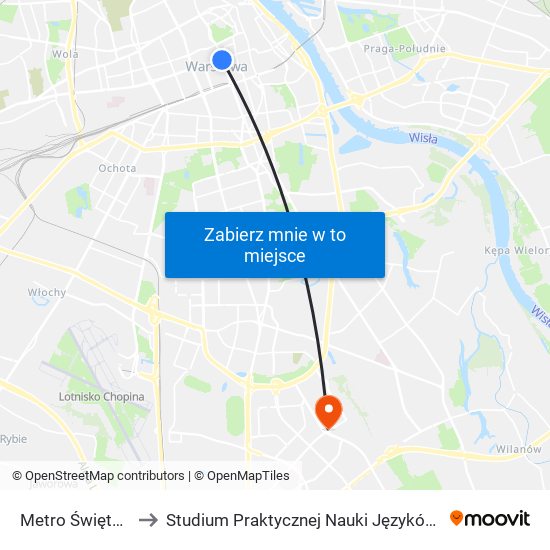 Metro Świętokrzyska 06 to Studium Praktycznej Nauki Języków Obcych (SPNJO) SGGW map