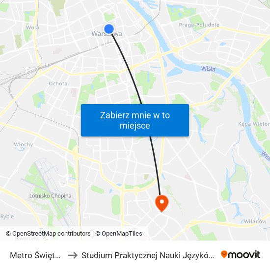 Metro Świętokrzyska 05 to Studium Praktycznej Nauki Języków Obcych (SPNJO) SGGW map