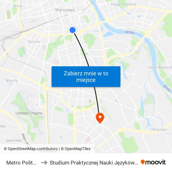 Metro Politechnika 03 to Studium Praktycznej Nauki Języków Obcych (SPNJO) SGGW map