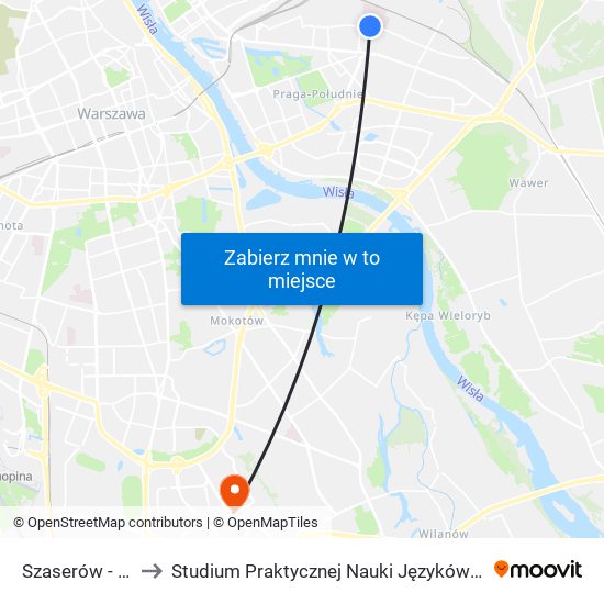 Szaserów - Szpital 01 to Studium Praktycznej Nauki Języków Obcych (SPNJO) SGGW map