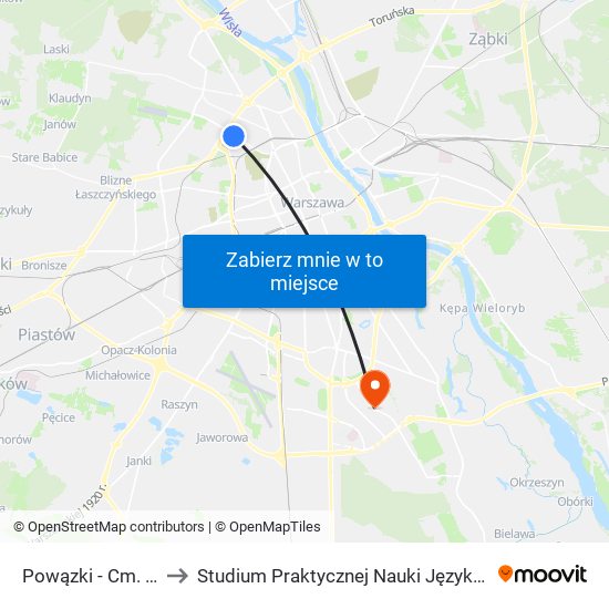 Powązki - Cm. Wojskowy 01 to Studium Praktycznej Nauki Języków Obcych (SPNJO) SGGW map