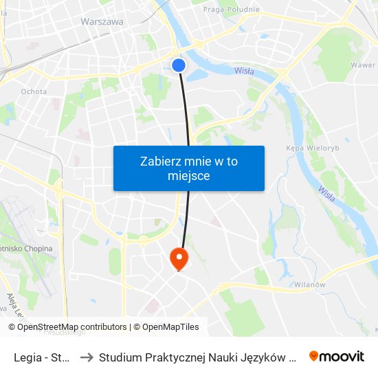 Legia - Stadion 01 to Studium Praktycznej Nauki Języków Obcych (SPNJO) SGGW map