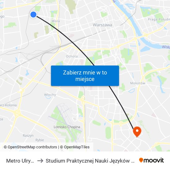 Metro Ulrychów 02 to Studium Praktycznej Nauki Języków Obcych (SPNJO) SGGW map