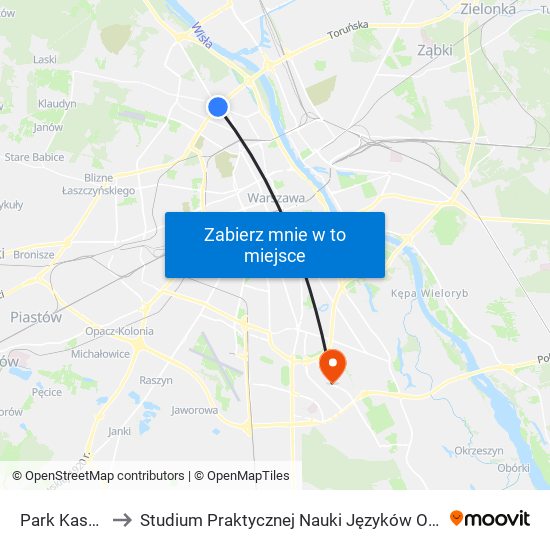 Park Kaskada to Studium Praktycznej Nauki Języków Obcych (SPNJO) SGGW map