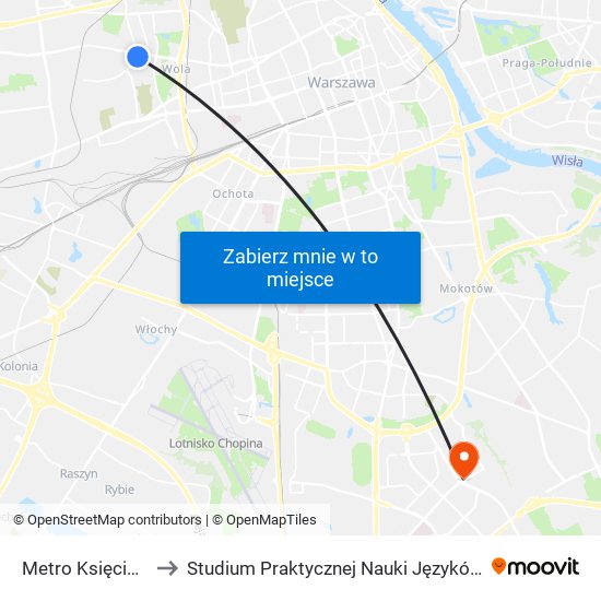 Metro Księcia Janusza 03 to Studium Praktycznej Nauki Języków Obcych (SPNJO) SGGW map