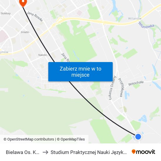 Bielawa Os. Konstancja 02 to Studium Praktycznej Nauki Języków Obcych (SPNJO) SGGW map