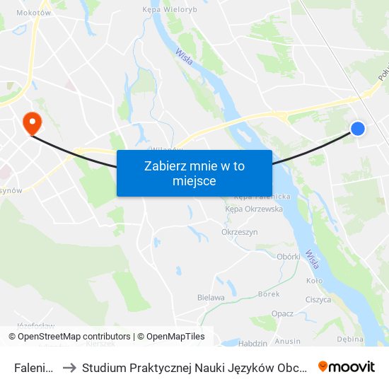 Falenica 01 to Studium Praktycznej Nauki Języków Obcych (SPNJO) SGGW map