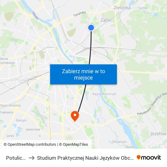 Potulicka 01 to Studium Praktycznej Nauki Języków Obcych (SPNJO) SGGW map