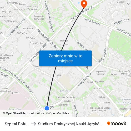 Szpital Południowy 03 to Studium Praktycznej Nauki Języków Obcych (SPNJO) SGGW map