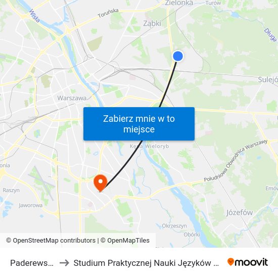 Paderewskiego 01 to Studium Praktycznej Nauki Języków Obcych (SPNJO) SGGW map