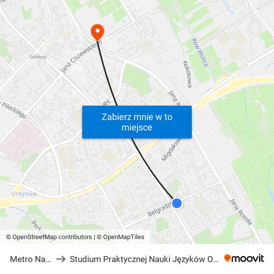 Metro Natolin 01 to Studium Praktycznej Nauki Języków Obcych (SPNJO) SGGW map