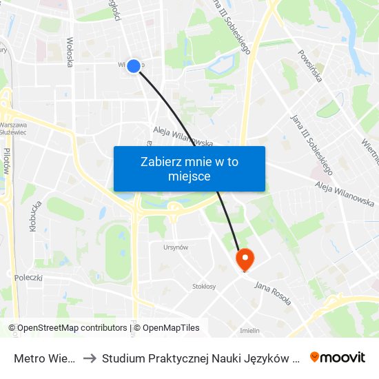 Metro Wierzbno 01 to Studium Praktycznej Nauki Języków Obcych (SPNJO) SGGW map