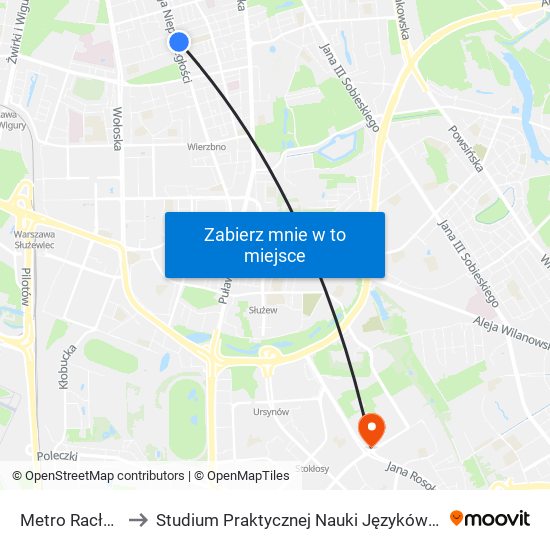 Metro Racławicka 02 to Studium Praktycznej Nauki Języków Obcych (SPNJO) SGGW map