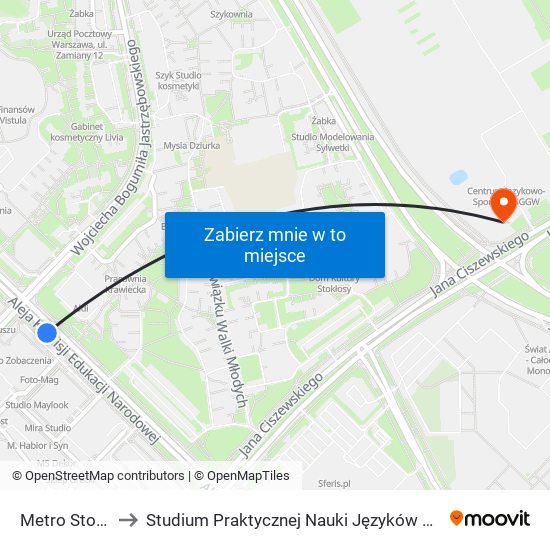 Metro Stokłosy 03 to Studium Praktycznej Nauki Języków Obcych (SPNJO) SGGW map