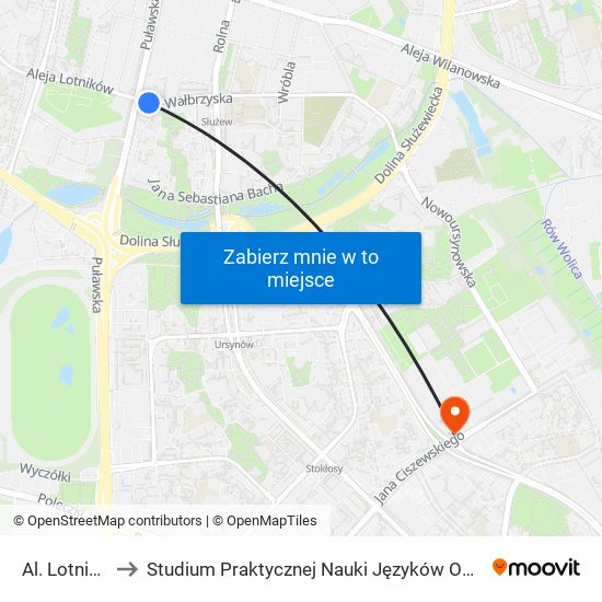 Al. Lotników 05 to Studium Praktycznej Nauki Języków Obcych (SPNJO) SGGW map